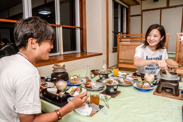 【豪華　地魚と常陸牛よくばり基本プラン２食付】常陸牛陶板焼き・はまぐり焼き・近海唐揚げ・煮魚・・・。